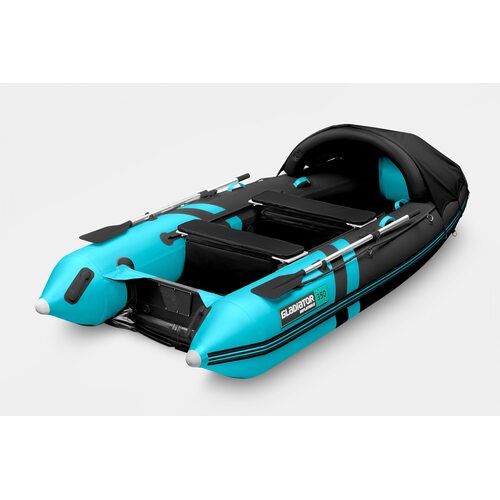 Лодка ПВХ GLADIATOR E350PRO (черный/бирюзовый)