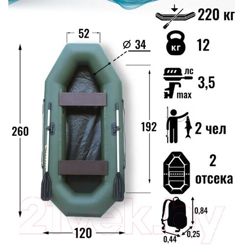 Лодка ПВХ Leader Boats Компакт-260 / 0082200 (зеленый)