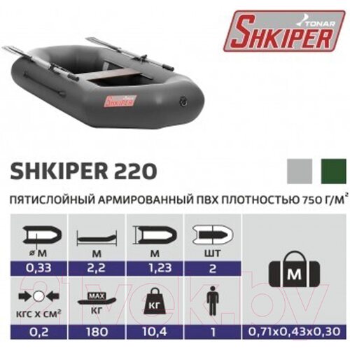 Лодка ПВХ Тонар Шкипер 220 (серый)