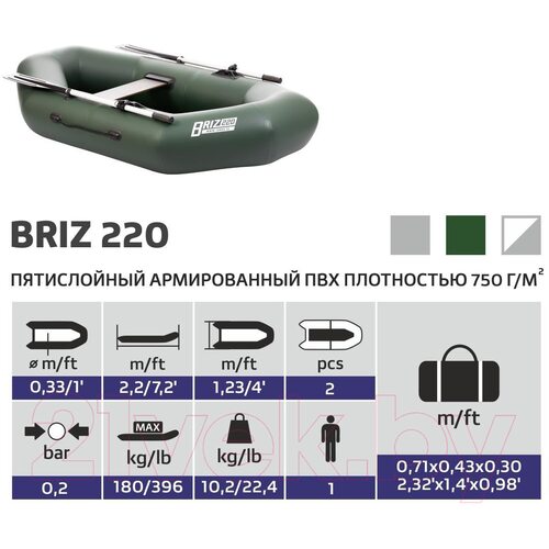 Лодка ПВХ Тонар Бриз 220 / 4897003 (зеленый)