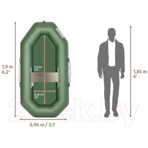 Лодка ПВХ Тонар Бриз 190 с гребками / 4897001 (зеленый)