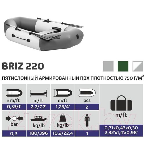 Лодка ПВХ Тонар Бриз 220 / 4897002 (белый/серый)