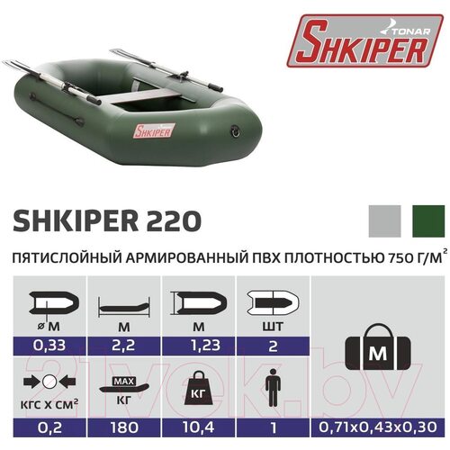 Лодка ПВХ Тонар Шкипер 220 (зеленый)