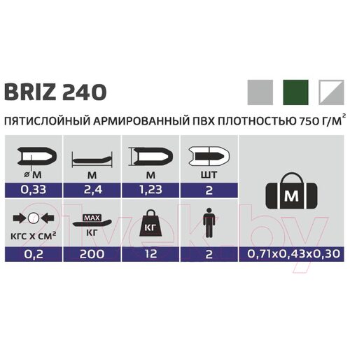 Лодка ПВХ Тонар Бриз 240 / 4897005 (зеленый)