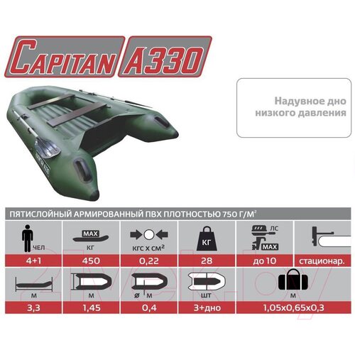 Лодка ПВХ Тонар Капитан A330 / 4999933 (зеленый)