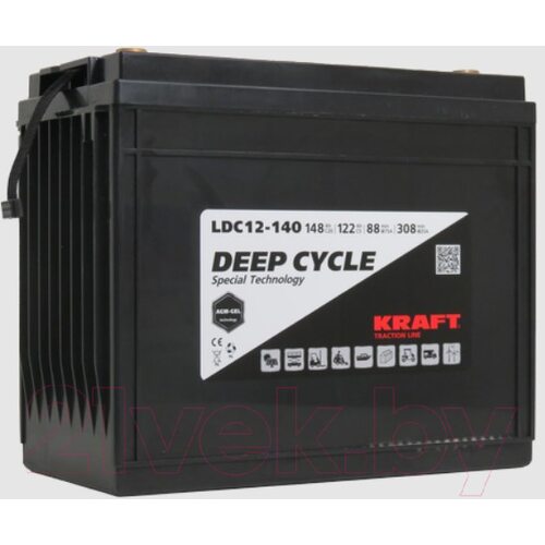 Аккумулятор лодочный KrafT 12V-148Ah C20 L тяговая / LDC12-140